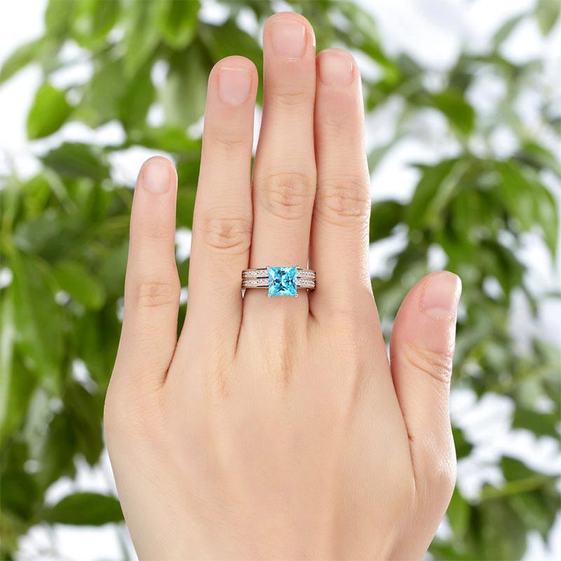 1.50ct Princess Cut Blue Diamond Engagement Ring, 925 Sterling Silver –  INFINITYJEWELRY.COM